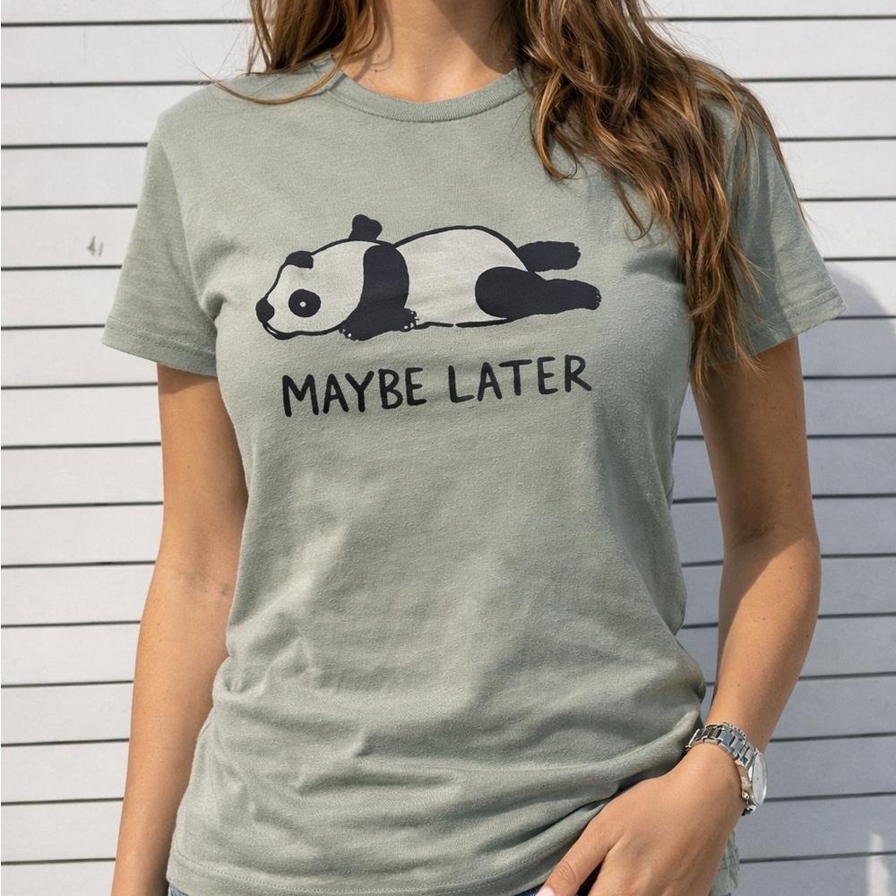 Maybe Later Panda Graphic Tee - Sage Green